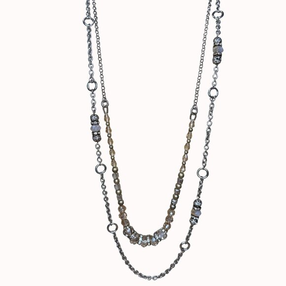 Loft Layered Necklace Set With Silver-Tone Chains & Glass Beads Long - Picture 4 of 10